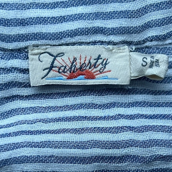 Faherty Izzy Blue Cream Striped Double Gauze Button Front Cotton Romper Sz Small - Picture 9 of 11